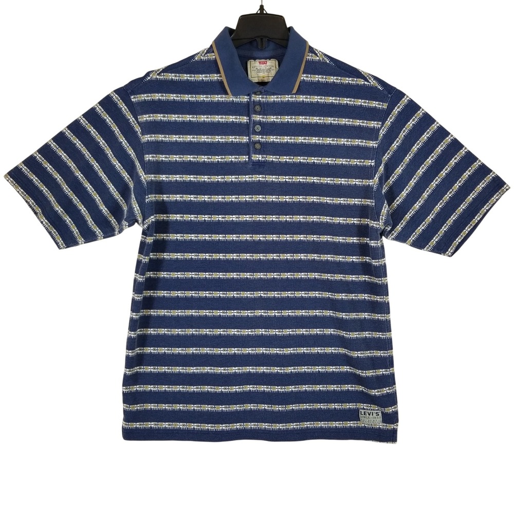 Levi's‎ Polo Shirt Mens Large Blue Geometric Stripe Vintage Pique 60672-4147
